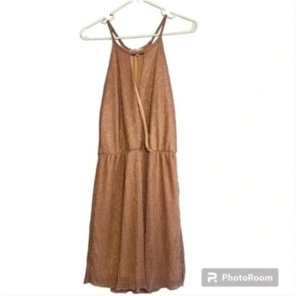 Charlotte Russe Gold and Silver Criss Cross Deep V Halter Mini Dress